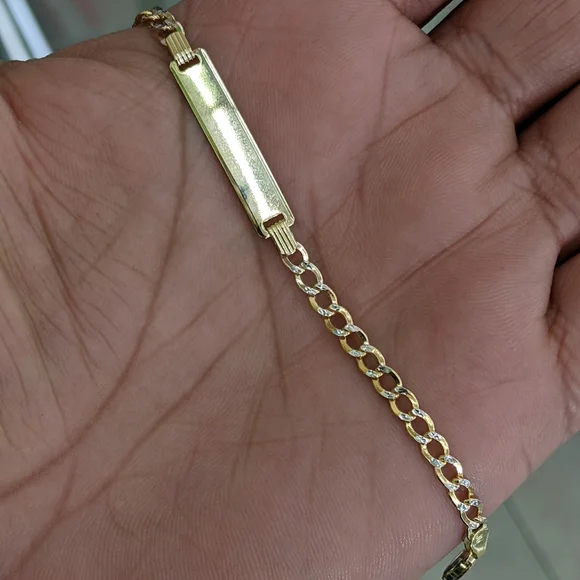 10kt Real Gold Cuban Curb Diamond Cut ID Bracelet